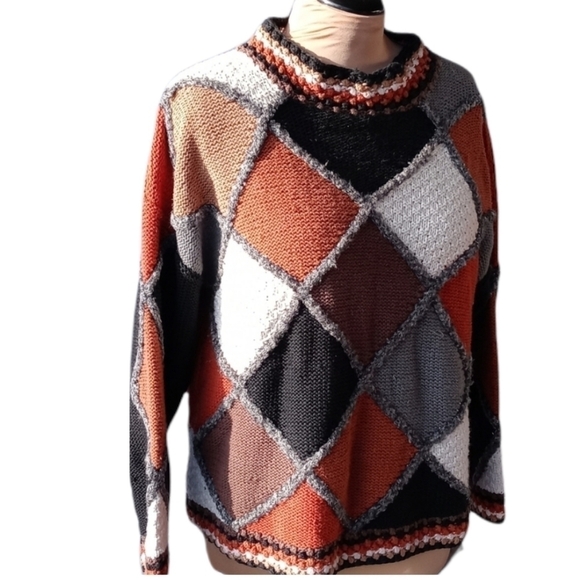 Tony Lambert heavy knit color block sweater Medium - Picture 1 of 9